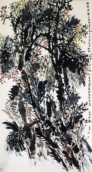 道金平作品《惟聚珍果贻远宾》规格：97cmx180cm 创作年代：2018年